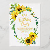 第80回バースデーパーティーひまわり |ユーカリフローラ 箔招待状 (正面)