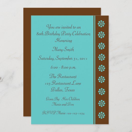 第80回バースデーパーティーへの招待テンプレート 招待状 (正面/裏面)