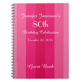 第80回バースデーパーティーゲストブック名ピンクノート ノートブック (正面)