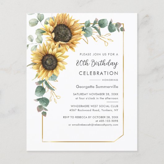 第80回バースデーパーティースンフラワーユーカリ招待状 (正面)