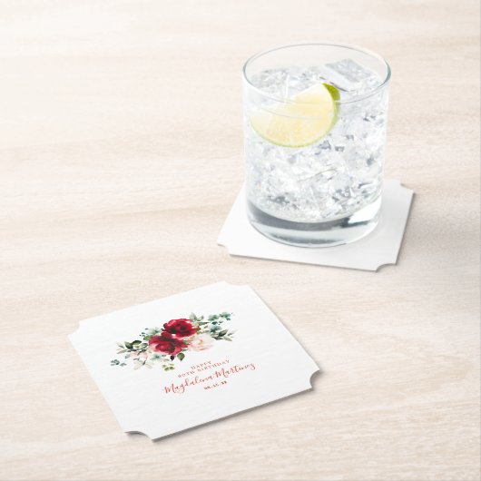 第80回バースデーパーティードレッドローズピンク牡丹カスタム ペーパーコースター (インサイチュ)