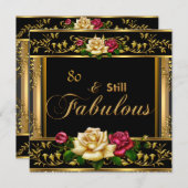 第80回バースデーパーティードレッドローズ金ゴールドヴィンテージ 招待状 (正面/裏面)