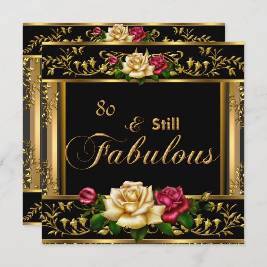 第80回バースデーパーティードレッドローズ金ゴールドヴィンテージ 招待状 (正面/裏面)