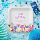 第80回バースデーパーティーパープルワイルドフラワーカスタム ペーパープレート (パーティー)