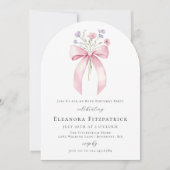 第80回バースデーパーティーピンクボウ野花アーチ 招待状 (正面)