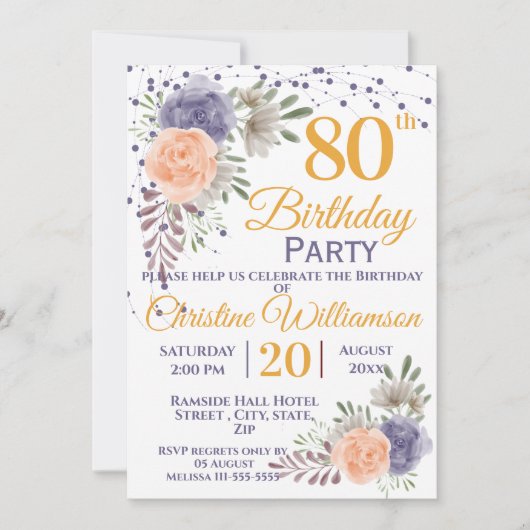 第80回バースデーパーティーフローラ牡丹紫 招待状 (正面)