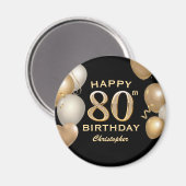第80回バースデーパーティーブラック&金ゴールドバルーン マグネット (正面/裏面)