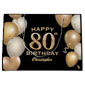 第80回バースデーパーティーブラック&金ゴールドバルーン ラージペーパーバッグ (正面)