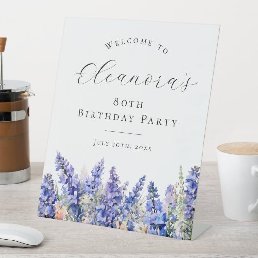 第80回バースデーパーティーブルー7月誕生フラワーウェルカム 台座サイン (インサイチュ)