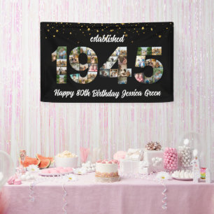 第80回バースデーパーティー写真コラージュ設立1945 横断幕