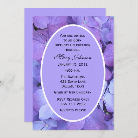 第80回バースデーパーティー招待紫陽花 招待状 (正面/裏面)