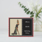 第80回バースデーパーティー招待赤ブラックピンアップ 招待状 (スタンド正面)