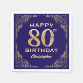 第80回バースデーパーティー海軍ブルーと金ゴールドグリッター スタンダードカクテルナプキン (正面)