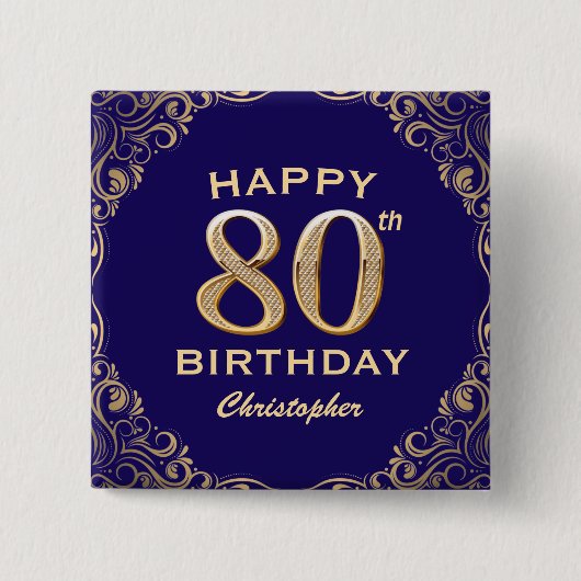 第80回バースデーパーティー海軍ブルーと金ゴールドグリッター 缶バッジ (正面)
