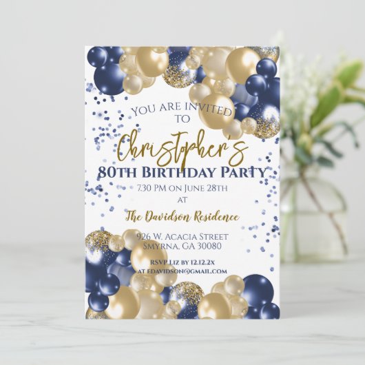 第80回バースデーパーティー海軍金ゴールド風船 招待状 (スタンド正面)