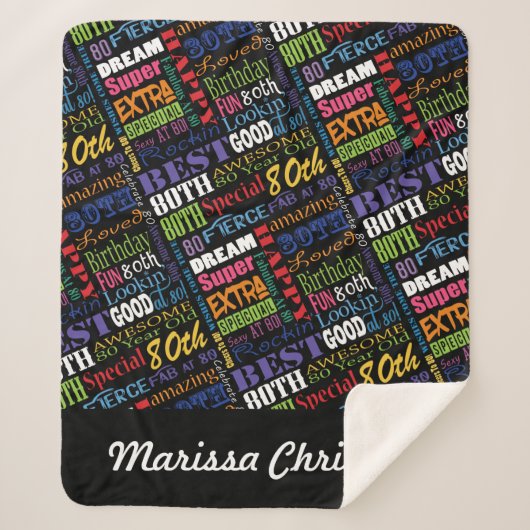 第80回バースデーパーティー特別モノグラパーソナライズされたム シェルパブランケット (正面)