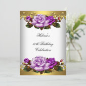 第80回バースデーパーティー紫エレガントの金ゴールドバラ 招待状 (スタンド正面)