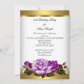 第80回バースデーパーティー紫エレガントの金ゴールドバラ 招待状 (裏面)