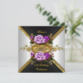 第80回バースデーパーティー紫エレガント金ゴールドバラ4 招待状 (スタンド正面)