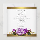 第80回バースデーパーティー紫エレガント金ゴールドバラ4 招待状 (裏面)