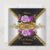 第80回バースデーパーティー紫エレガント金ゴールドバラ4 招待状 (正面)