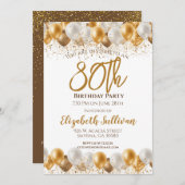 第80回バースデーパーティー金ゴールドバルーン 招待状 (正面/裏面)