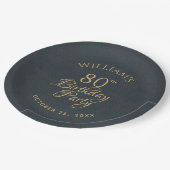 第80回バースデーパーティー青い金ゴールド書エレガント道 ペーパープレート (アングル)