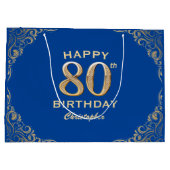 第80回バースデーパーティー青と金ゴールドグリッター枠 ラージペーパーバッグ (裏面)