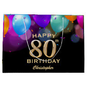 第80回誕生パーティーブラック&金ゴールド気球 ラージペーパーバッグ (裏面)