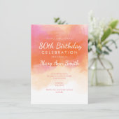 第80回誕生パーティー赤面ピンクウォーターカラー 招待状 (スタンド正面)