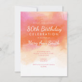 第80回誕生パーティー赤面ピンクウォーターカラー 招待状 (正面)