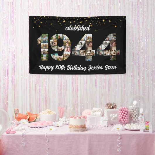 第80回誕生会フォトコラージュ設立1944 横断幕 (パーティー)