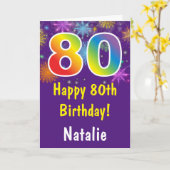 第80回誕生日カラフル虹の花火群 カード (黄色い花)