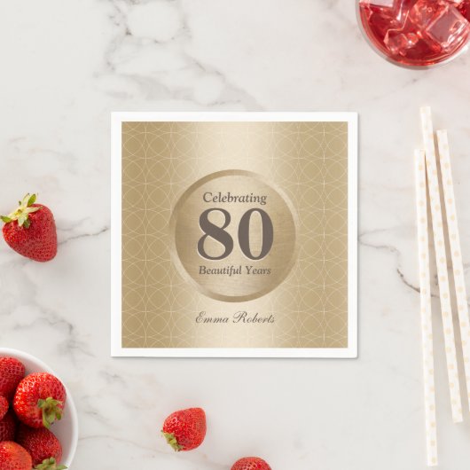 第80回誕生日パーティモノグラム金ゴールド エレガント スタンダードカクテルナプキン (インサイチュ)