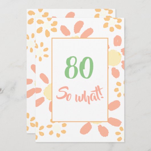 第80回誕生日パーティーのやる気を起こさせるフローラおもしろい 招待状 (正面/裏面)