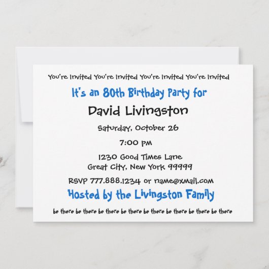 第80回誕生日パーティーの招待テンプレート 招待状 (裏面)