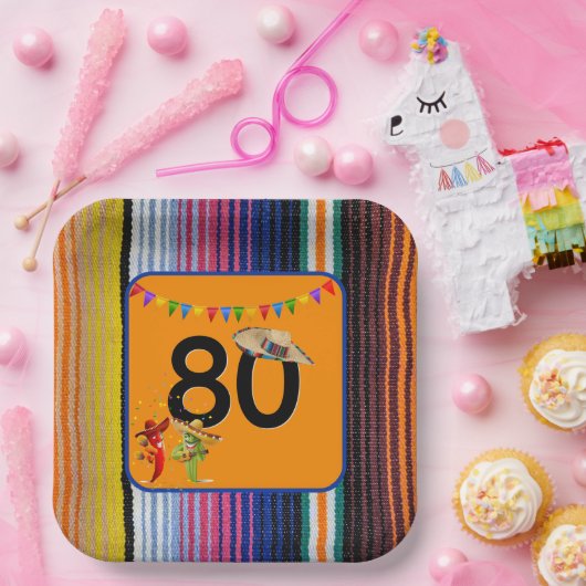 第80回誕生日パーティーメキシコデザイン ペーパープレート (パーティー)