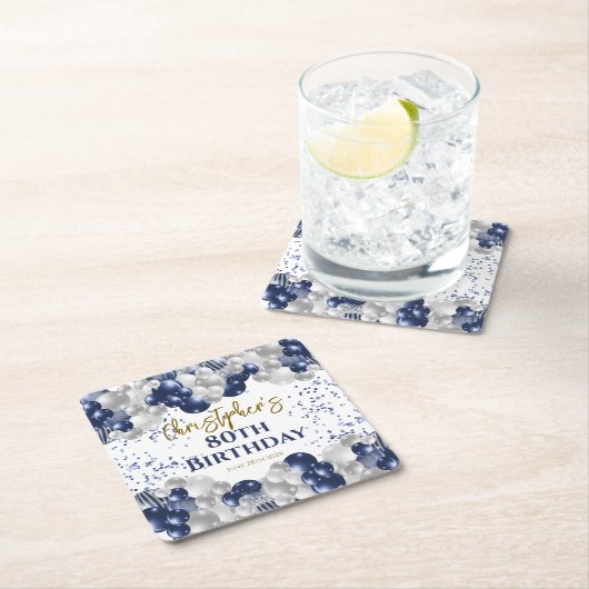 第80回誕生日パーティー海軍バルーン スクエアペーパーコースター (インサイチュ)