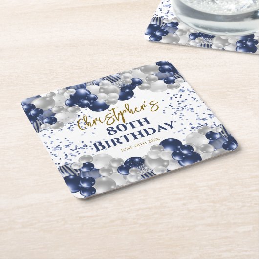 第80回誕生日パーティー海軍バルーン スクエアペーパーコースター (アングル)