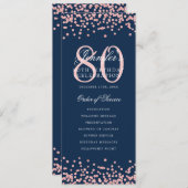 第80回誕生日プログラム感謝していバラ金ゴールドネイビーブルー 招待状 (正面/裏面)