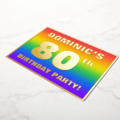 第80回誕生日会：おもしろい、レインボーカラフルパターン 箔招待状 (回転した状態)