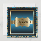 第80回誕生日会 |ブルーメタリック&金ゴールド 招待状 (正面)