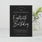 第80回誕生日会 | ホワイトオンブラックタイポグラフィ 招待状 (スタンド正面)