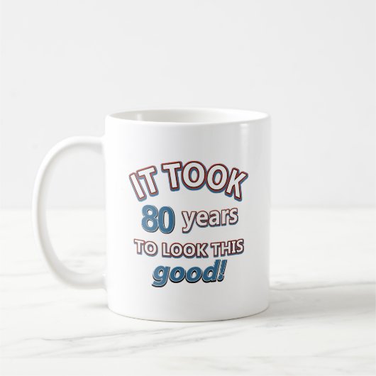 第80年の誕生日のデザイン コーヒーマグカップ (左)