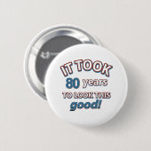 第80年の誕生日のデザイン 缶バッジ (正面&裏面)