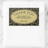 -第80数パターン金ゴールドおよび黒ありがとう 長方形シール (バッグ)