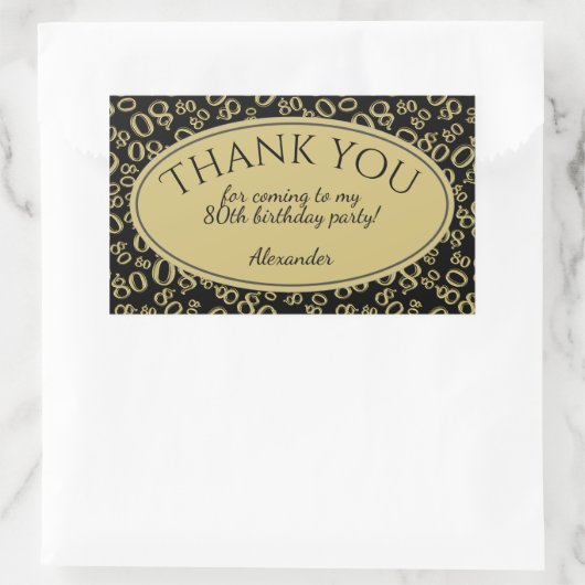 -第80数パターン金ゴールドおよび黒ありがとう 長方形シール (バッグ)