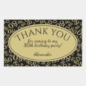 -第80数パターン金ゴールドおよび黒ありがとう 長方形シール (正面)