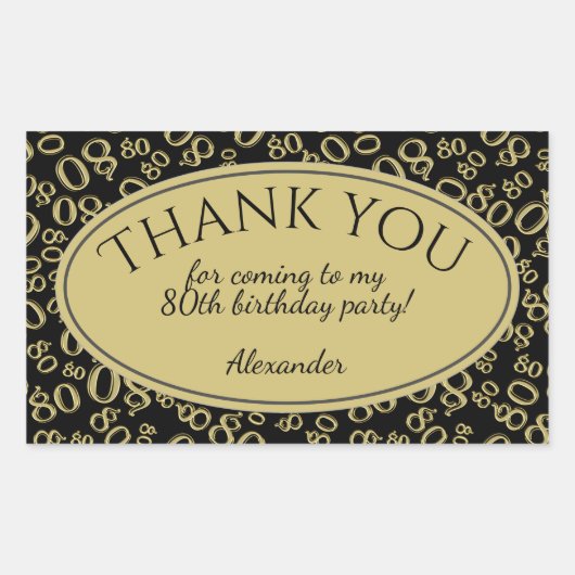 -第80数パターン金ゴールドおよび黒ありがとう 長方形シール (正面)