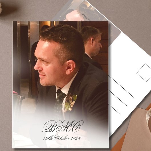 第80期男性誕生日シンプルフォトエレガント招待状 ポストカード